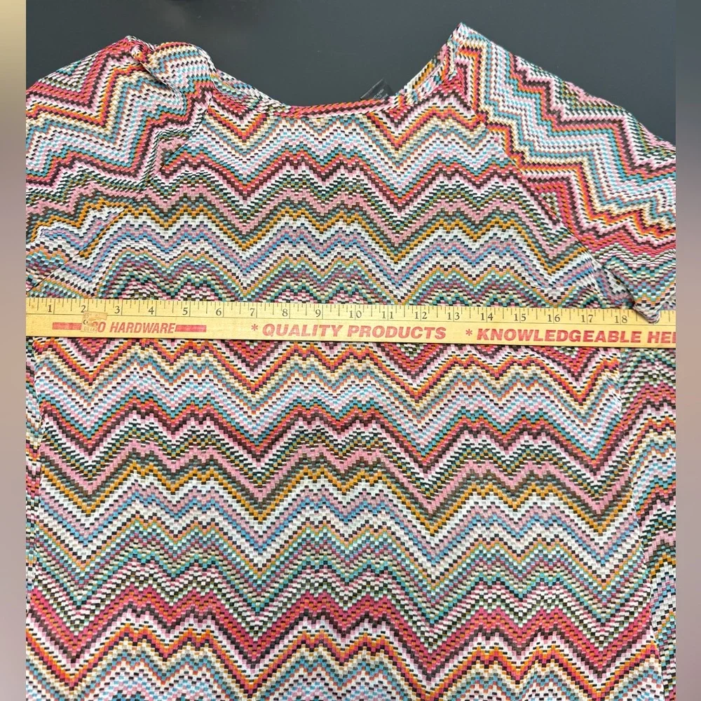 Stella Cruz Pink Multicolored Sheer Chevron Blouse‎ Kimono Flare Sleeve Cover-Up